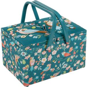 Hobby Gift Large Twin Lid Sewing Box Craft Storage Box with Handle Internal Tray Pin Cushion and Pockets for Sewing Knitting and Hobby Supplies