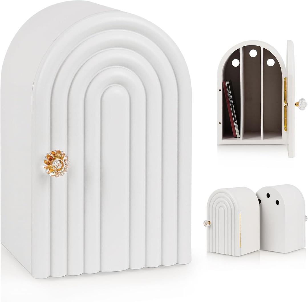 Phone Box for Family Time, Bamboo Cell Phone Jail, 3 Sections Hold 6 Phones, with Charging Holes, Phone Holder Self-Discipline Box, Help Kids Adults Focus Back, Mobile Phone Addiction (White)