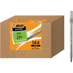 BIC Round Stic Xtra Life Ballpoint Pen, Ultra Long Lasting and Consistent Performance, 144-Count in Black Ink