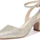 ALICEPUB Women's Closed Toe Heels Pumps Slingback Heels 2inch Chunky Block Heels Low Dress Shoes Comfortable Business Office Work Heels Wedding Shoes (9, Gold/Glitter)