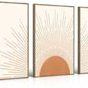 Gisipameis Boho Minimalist Wall Art Set of 3 Framed Canvas Prints with Sun Rising on the Horizon Mid Century Modern Neutral Home Decor Bohemian Style for Living Room Bedroom Bathroom Office 16x24in