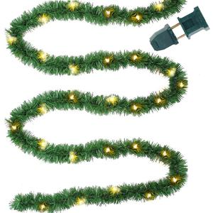 Biswing 15FT Pre-lit Christmas Green Garland Upgrade, Lighted Artificial Pine Garlands with 35 Count Clear Lights, Connectable & Light Up for Indoor Outdoor Home Winter Holiday New Year Decorations