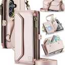 Wallet Case Compatible with Samsung Galaxy S25 Plus RFID Blocking Card Holder Soft PU Leather Magnetic Snap Strap Zipper Pocket Phone Case Fit for Galaxy S25+/ S25 Plus - Rose Gold