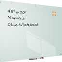TSJ OFFICE Glass Dry-Erase Board - 48 x 30 Inches Wall Mounted Magnetic Whiteboard, Large Frameless Glass White Board for Office, Home & School
