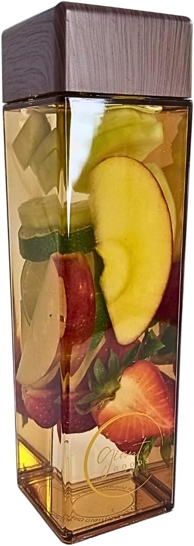 15oz Golden Java Square Bpa Free Plastic Water Bottle, Woodgrain Plastic Lid, Slim Clear Water Bottle, Beverage container, Compact Hydration Container (1 Count)