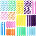 60 Pcs Heatless Wave Curlers No Heat Hair Curlers Rollers Spiral Styling Kit 2 Styles, 22'' 18'' 12'' Wave DIY Rollers for Women Short Long Hair with 2 Styling Hooks