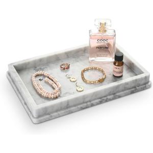 Large Natural Marble Bathroom Vanity Tray 12 inch, Carrara White Stone Jewelry Tray, Rectangle Sink Trays, Modern Tank Trays, Countertop Organizer for Soap Dispenser, Kitchen, Home Decor