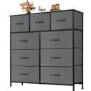 Dresser for Bedroom with 9 Drawers, Anti-Tip Fabric Storage Tower | Wood Top and Metal Frame Organizer for Clothes, Closet, Entryway, Hallway Furniture, Grey