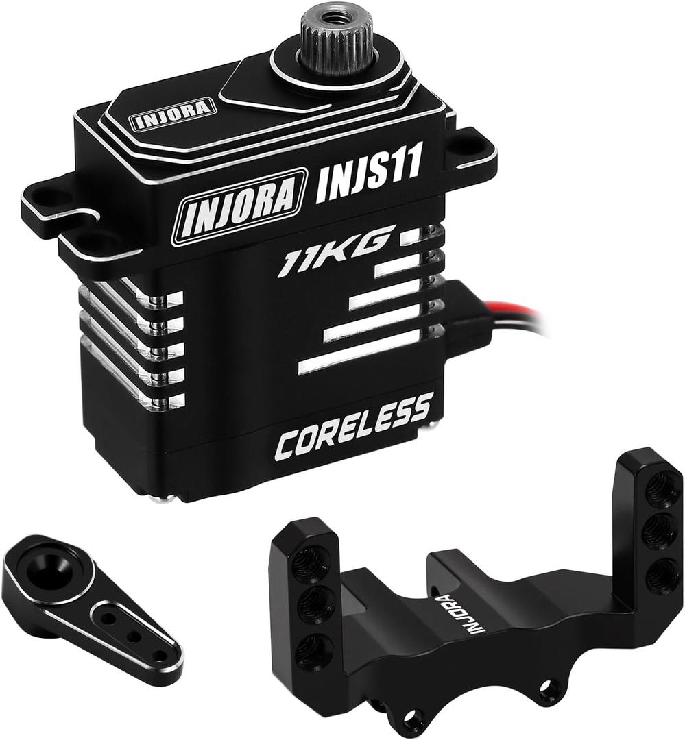 INJORA Coreless High Torque Micro Servo with Mount and Servo Horn for SCX24 C10 JLU Bronco Axial 1/24 RC Crawler Car Upgrade Parts (Black)