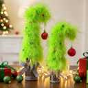 Grinchmas Christmas Decorations, 2Pcs Mini Green Grinchmas Christmas Trees with Plush Fur Surface, Christmas Decor for Table Home Shelf Cabinet, Home Display, Tabletop