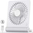 Koonie USB Fan, Strong Wind Quiet Small Desk Fan 220 Tilt Folding 3 Speeds Adjustable USB-C Powered Personal Fan for Home Office Desktop, White, NO BATTERY (5.7 inch)