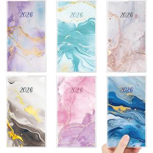 ReliThick 6 Pcs 2026 Pocket Calendar for Purse Monthly Planner Notebook Small Pocket Calendar Journals Notepads Appreciation Present Gift for Women Teacher School Office (Marble Style)