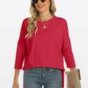 ANRABESS Womens 3/4 Length Sleeve Tops Loose Fit Tunic Shirts Oversized Spring Summer Casual Crew Neck Basic Boxy Tee (Red, M)