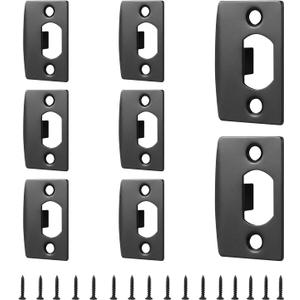 8 Pcs Door Strike Plate Kit, Stainless Steel Black Extended Striker Latch Plates with Srews for Interior Exterior Doors