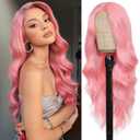 Pink Wig for Women, Pink Wavy Wig Middle Part 26 Inch Light Pink Wigs Natural Looking Heat Resistant Synthetic Wigs for Daily Party Use