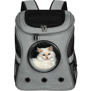 Cat Backpack Carrier, Airline Approved, Space Capsule Bubble Design, Ideal for Cats & Dogs up to 28-35 lbs, with Strong Straps, Safety Zippers, Mesh, Comfortable for Hiking & Travel (Grey)