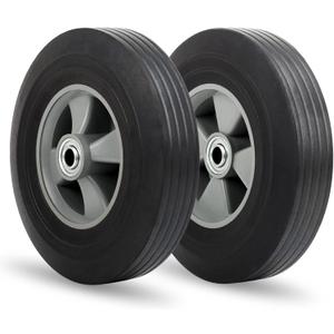 GICOOL 10" x 2.5" Flat-Free Solid Rubber Tire and Wheel 5/8" Axle Bore Hole, 2 1/4" Offset Hub, Replacement 4.10/3.50-4" for Hand Truck Dolly Trolley Garden Wagon Cart Generator, 2 Pack