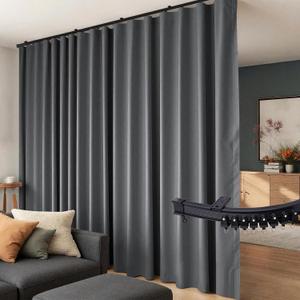 Room Divider Curtains Flexible Ceiling Tracks set Curtain track Ceiling Mount Blackout Curtain for Living Room Bedroom Ceiling Curtain Rod Privacy Dividers Panels W180 x H96 Grey Drape & Black rail