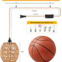 Plug in Pendant Light - Boho Rattan Hanging Lamp with 15ft Hemp Rope Cord, 3-Bohemia