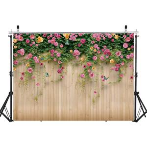 WOLADA Spring Flower Wall Backdrop Colorful Roses with Butterflies Background Ideal for Spring Photo Shoots Wedding Bridal Shower Garden Themed Parties Studio Props 7x5FT 8909