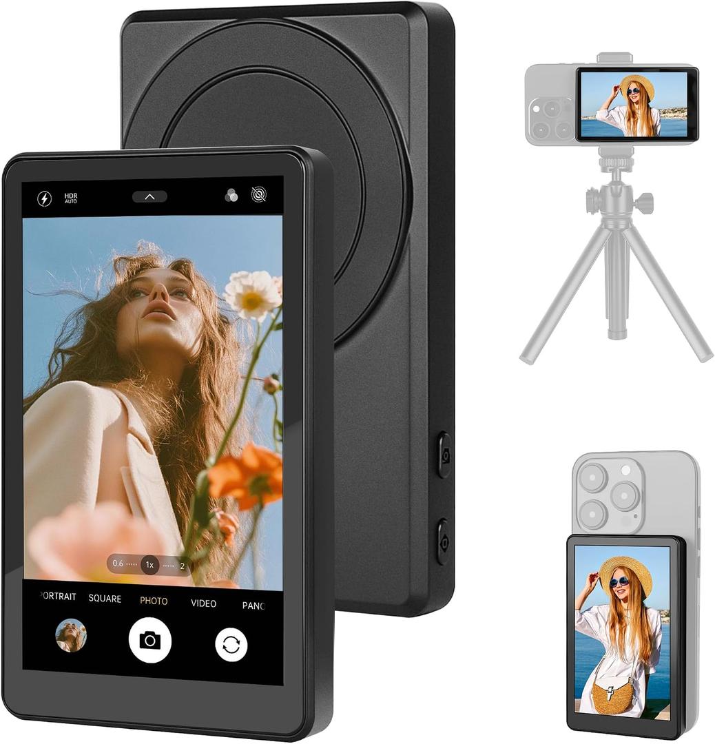 Selfie Monitor Screen for iPhone & Android, 4K 120fps Magnetic Phone Back Camera Selfie Monitor Screen for Vlog, Live Stream, TikTok, Content Creator