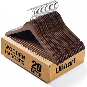 Wooden Hangers Pack of 20, Clothes Hanger for Daily Used, Coat Hanger for Closet, Heavy Duty Wood Hangers for Suit, Shirts, Jackets, Dress, Pant (Walnut) Wooden Hangers Pack of 20, Clothes Hanger for Daily Used, Coat Hanger for Closet, Heavy Duty Wood Hangers for Suit, Shirts, Jackets, Dress, Pant (Walnut)