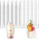 200 Pcs Mini Dessert Cups with Spoons Include 3 oz Square Plastic Appetizer Cups 2.5 oz Slanted Round Parfait Shooter Cup Small Clear Mousse Pudding Cup for Wedding Baby Shower Graduation Party