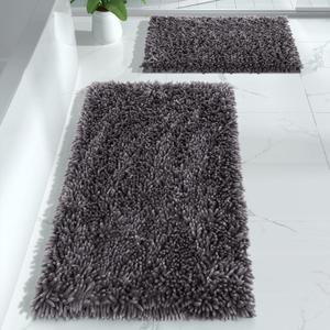 Yimobra Bathroom Rugs Sets 2 Piece, Luxury Shaggy Extra Thick Bathroom Rugs, Plush Non-Slip Mats for Bath Room Floor, Machine Wash, Ultra Absorbent, 44.1 x 24 + 24 x 17 Inches, Dark Grey