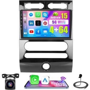 4+64G Car Radio for Ford Expedition 2007-2014 (Auto A/C), 9" Touch Screen Bluetooth Radio with Carplay Android Auto 32EQ WiFi GPS Navigation Mirror Link 1280 * 720 Resolution