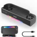 Cooling Fan Dock for Switch 2 Console, Dual-Fan Cooling Base Compatible with Switch 2, 3 Adjustable Speeds, 8 RGB Lighting Modes, Open Airflow Design, Wall Mountable, Includes Type-C Cable
