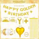 Golden Birthday Party Decorations Set with Happy Golden Birthday Banner, Star Fringe Curtain Backdrop, Balloons, Cake Topper ,Crown Banner Gold Theme Kit for Gold Birthday Party Supplies