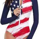 Century Star Long Sleeve Swimsuits for Women Rash Guard UPF 50+ Modest One Piece Surfing Full Coverage Bathing Suit Swimwear,XXL