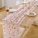 BINBE 6pcs Pink Daisy Spring Table Runner Embroidery Gauze 10FT Florals Seasonal Tulle Holiday Birthday Kitchen Dining Table Decor for Home Party