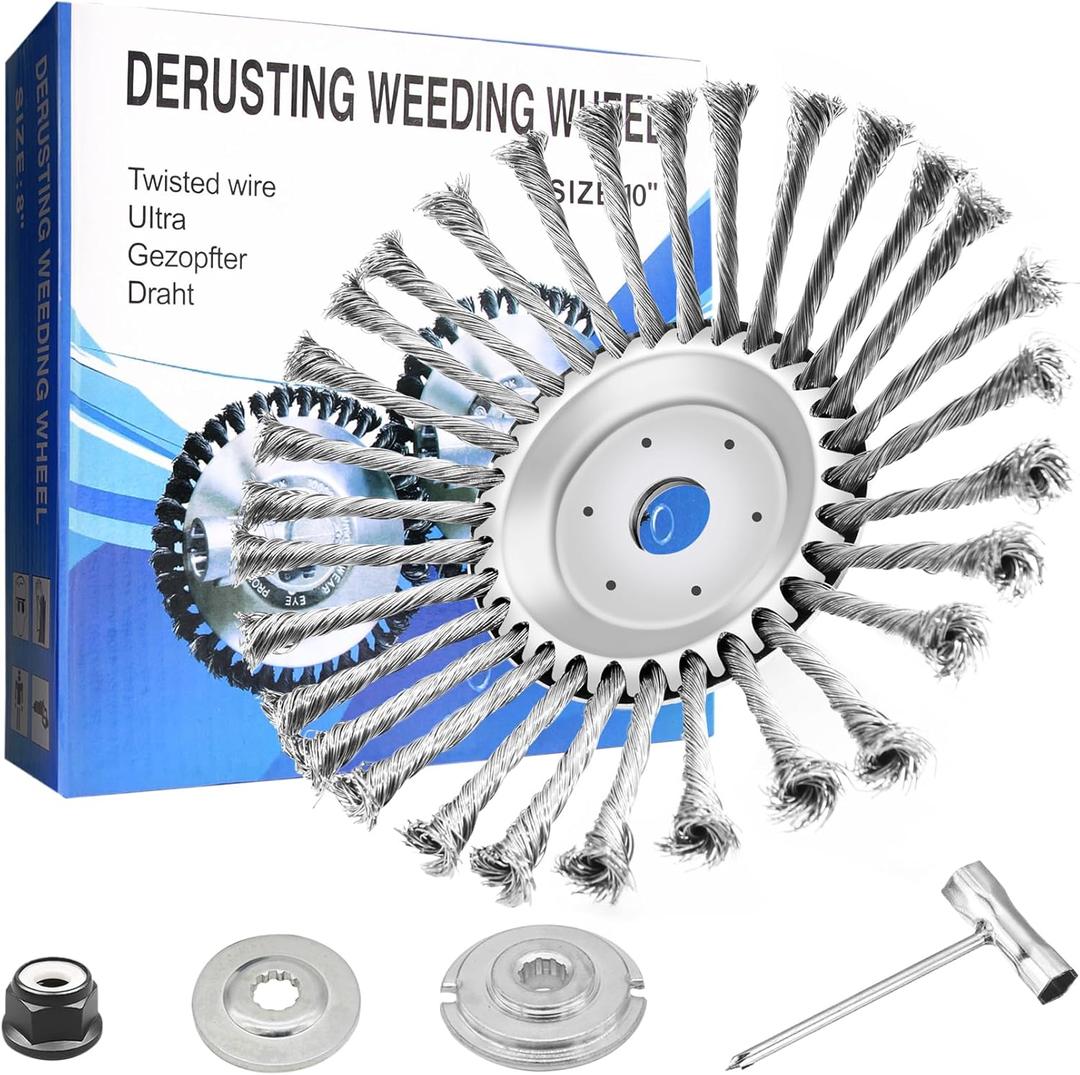 CZS 10 Inch Unbreakable Wired Trimmer Blade, Steel Wire Cutter Trimmer Head, Wire Rotary Brush Weed Trimmer Head, Weed Eater Head with Adapter Kit for Moss Grass Rust Removal