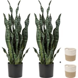 DILATATA 2 Set Large Fake Snake Plant Black Coral 25 Inch Sansevieria Plant Artificial Snake Plants in Pots with Woven Basket Faux Mother in Law Tongue Plant - Indoor Outdoor Decor