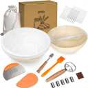 Sourdough Bread Baking Kit with 2 Pack 9" Round Banneton Proofing Baskets, Bread Baking Supplies with Cotton Liner, 430 Scraper, 304 Lame, Dough Whisk, Sourdough Starter Kit Gift