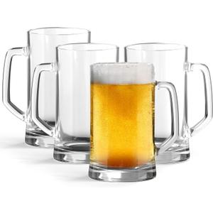 KooK Beer Mugs, Glasses Set of 4, 12.7 Oz, Clear Large Mugs, Gift for Men, With Handles, Large Drinking Cups for Tea, Coffee, Root Floats, Dishwasher and Refrigerator Safe, Durable
