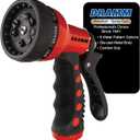 Dramm Revolver Heavy Duty Metal Garden Hose Nozzle 9 Spray Patterns, High Pressure Jet, Thumb-Control Flow, Ergonomic Grip Red