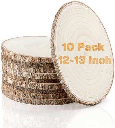 Set of (10) 12-13 Inches Large Wood Slices, Wood Centerpieces for Tables, Wood Slices for Centerpieces, Unfinished Wood Rounds for Wedding, Baby Shower, Party, Natural Paulownia Wooden Slabs