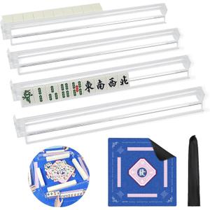 New American Mahjong Game Accessories Set, 31.5 * 31.5 Inch Non-Slip Mahjong Mat for Table and 4 All-in-One Racks with Pushers Set for Mahjong Tile Game