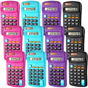 12 Pack Pocket Size Mini Calculator Basic Calculator for Students 8 Digit Display Solar Battery Dual Power Small Desktop Home Office School Students Kids, 4 Colors