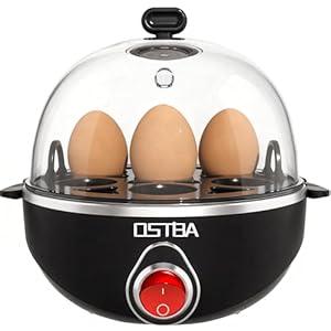 OSTBA Egg Cooker, 7-Egg Electric Boiler with Manual Switch, Overheat Protection, Mini Food Steamer for Soft, Medium & Hard Eggs, Easy to Clean, Portable, Black