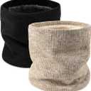 Aiphamy Unisex Fleece Lined Neck Warmer Ski Face Neck Gaiter Winter Infinity Scarf for Women Men, Black and Beige, Pack of 2