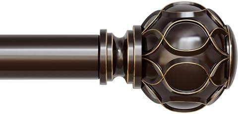 Long Bronze Curtain Rod, Heavy Duty 1 Inch Decorative Curtain Rods for Windows 72 to 144 Inch, Single-Side Adjustable Vintage Rustic Antique Brown Drapery Pole with Netted Texture Finials