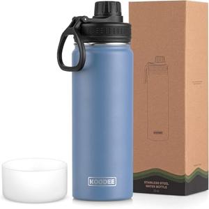 Koodee Insulated Water Bottle, 22 oz Stainless Steel Double Wall Vacuum Wide Mouth Sport Bottle with Leakproof Spout Lid (Royal Blue)