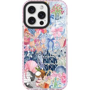 2 x ChiCsFleur for iPhone 13 Pro Max Case, TPU Phone case with Camera Protection for Women Girls Teens - Coastal Collage Pink Bow Disco Ball Y2K Gift Tropical Floral Blue White Sorority Aesthetic Unique (MarineOcean)