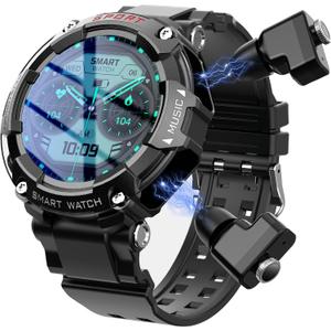 1.52-inch Full Touch HD Screen Metal Body, smartwatch with Earbuds,TWS Sports Earbuds Smart Watch Two-in-one, Support Custom Dial, Local Music Storage, Health Monitoring, Message Notification (Black)