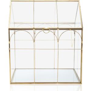 HighFree Geometric Plant Terrarium with Lid, House Succulent Terrarium Kit for Display, Air Plants, Succulents, Home Tabletop Miniature Terrarium, Not Airtight or Waterproof (Gold)