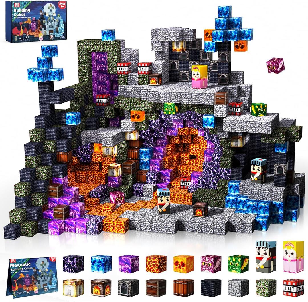 GraceDuck Magnetic Blocks - 150 PCS Build Magnetic Dark Castle Sword Domain World - Magnetics Construction Cube Toys - STEM Montessori Sensory Toys for Toddlers 6 7 8 9 10 Year Old Boys & Girls