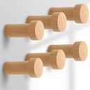 6 Pcs Wood Wall Hooks  Decorative Wooden Hooks for Wall Mount, Unique Boho Wooden Pegs Bag Hangers, Entryway Hat Hooks for Hanging Towel, Coat, Cap, Backpack (Beech Wood)